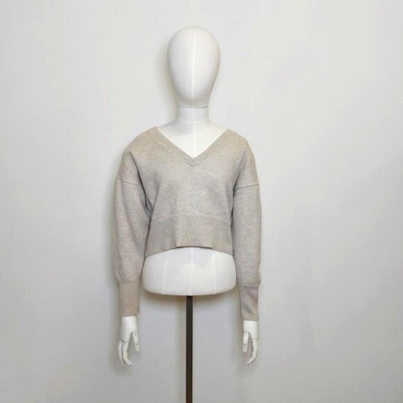 Babaton Grey Merino Wool V-neck Relax Fit V-neck Sweater Knit - Picture 1 of 5